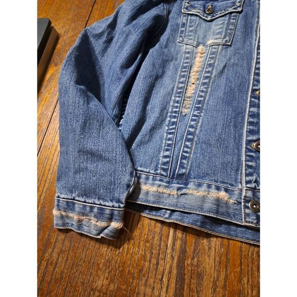 Medium Vintage Carbon Distressed Long Sleeve Button Front Denim Blue Jean Jacket - Picture 6 of 8